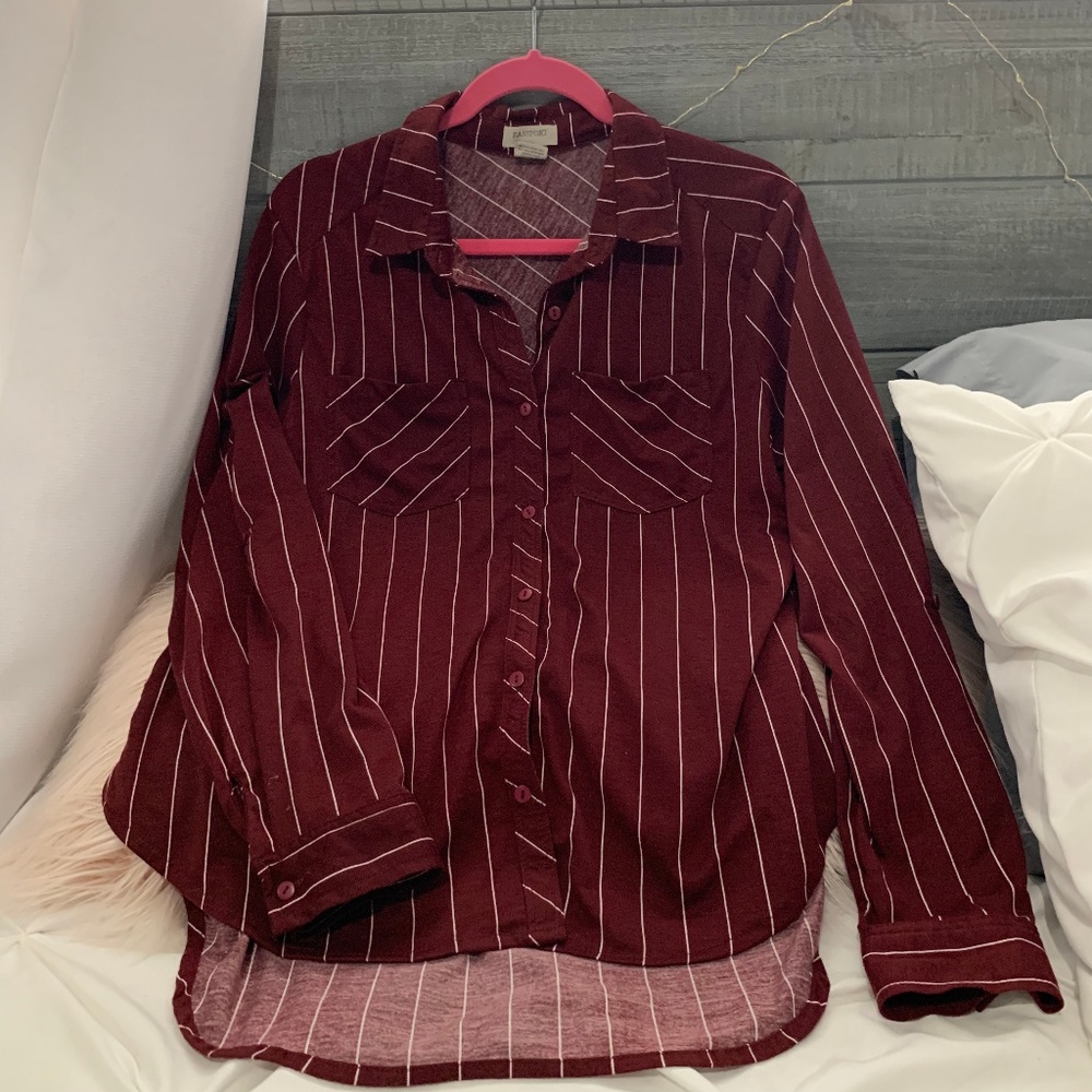 Maroon Pinstriped Button Down - Size XL